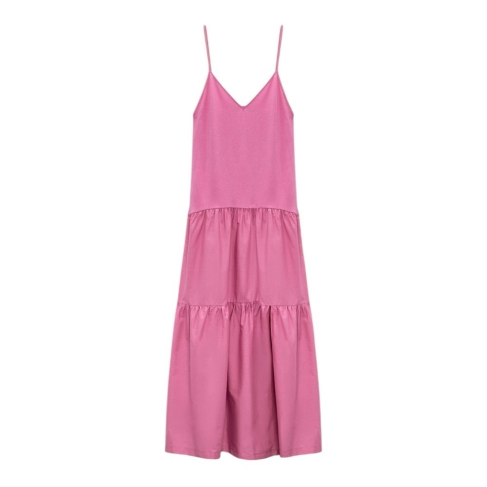ZARA Pink Tiered Maxi Sundress Women’s Small Flowy Resort Summer Slip Dress - Picture 5 of 12